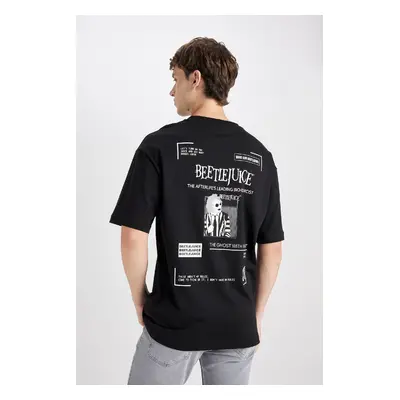 DEFACTO Beetlejuice (1988) Men's Black Oversize Crew Neck Back Printed Short Sleeve T-Shirt