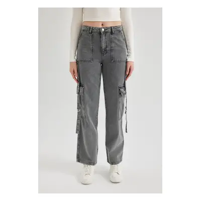 DEFACTO Wide Leg Cargo High Waist Long Jean Trousers