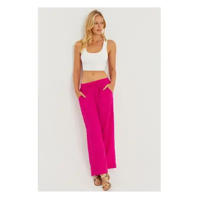 Cool & Sexy Women's Fuchsia Elastic Waist Wrap Pants