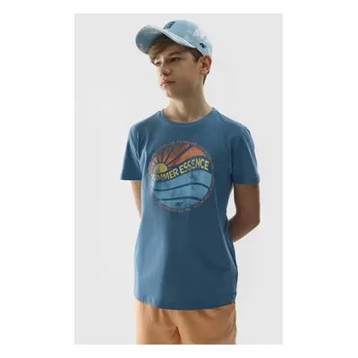 Boys' regular T-shirt with 4F print - denim