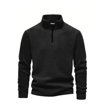 49143 Dewberry Half Zipper Stand Collar Mens Fleece-BLACK