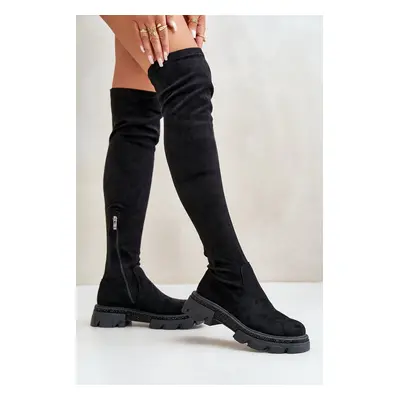 Women's over-the-knee boots made of eco-suede black Irithalla