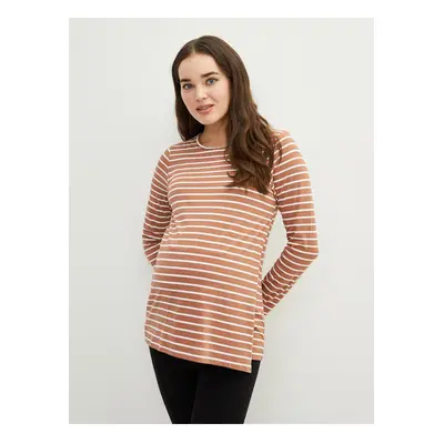 LC Waikiki Crew Neck Striped Long Sleeve Cotton Maternity T-Shirt