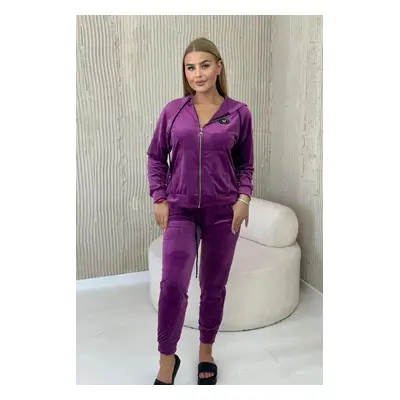 Velour set sweatshirt + trousers dark purple