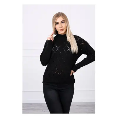 Black high-neckline sweater with diamond pattern