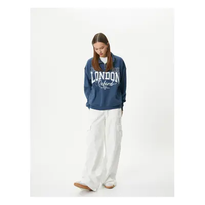 Koton Half Zipper Sweatshirt Comfort Fit College Themed Printed Cotton Blend