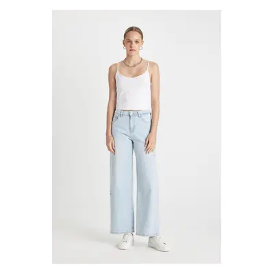 DEFACTO Wide Leg Normal Waist Long Jean Washed Trousers