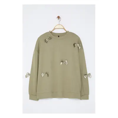 Trendyol Curve Light Khaki Crew Neck Knitted Sweatshirt