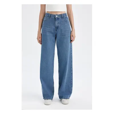 DEFACTO Wide Leg High Waist Long Jean Washed Trousers