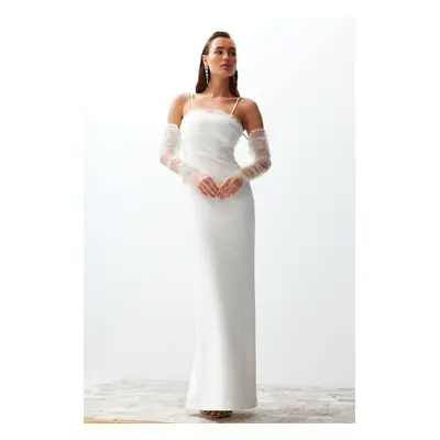 Trendyol Bridal White Body-fitting Lined Woven Wedding/Marriage Long Elegant Evening Dress