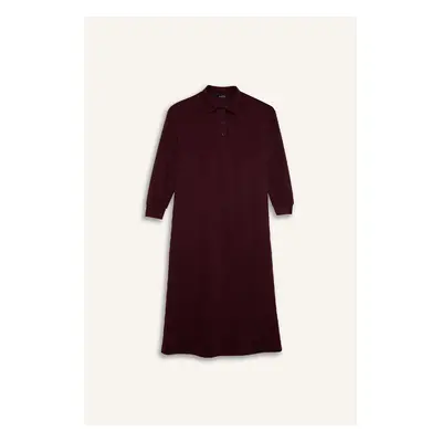 DEFACTO Regular Fit Buttoned Shirt Collar Basic Plain Long Sleeve Thessaloniki Fabric Knit Dress