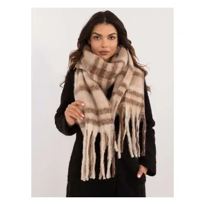 Beige and brown thick scarf with fringe