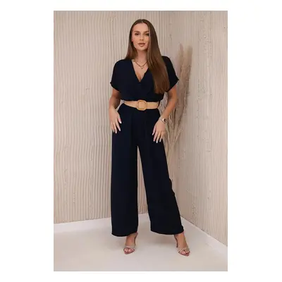 Jumpsuit with decorative belt at the waist navy