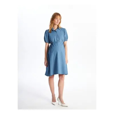 LC Waikiki Shirt Collar Plain Short Sleeve Maternity Jean Dress