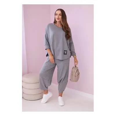 Cotton sweatshirt and trouser set grey melange