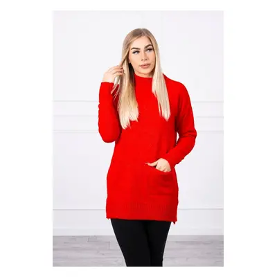 Red sweater with stand-up collar