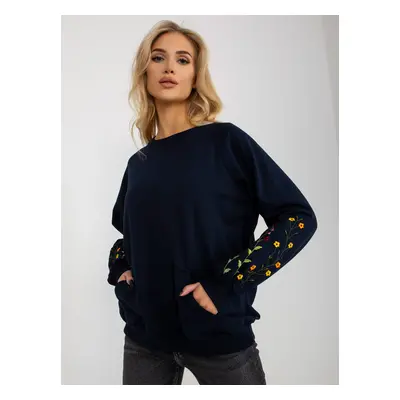 Navy blue sweatshirt RUE PARIS with embroidery on the sleeves