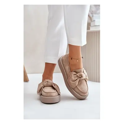 Women's platform loafers with bow beige Naivine