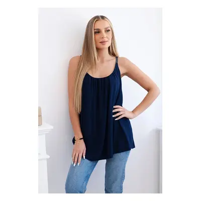 Viscose blouse with straps navy blue