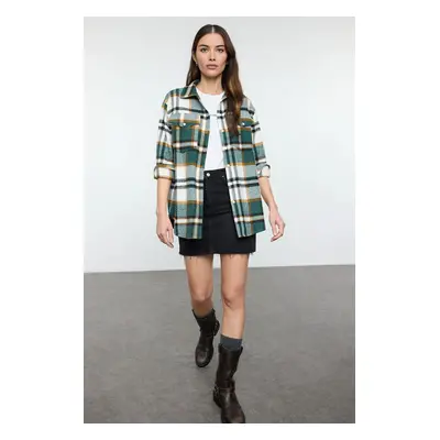 Trendyol Dark Green Plaid Oversize/Wide Fit Woven Shirt