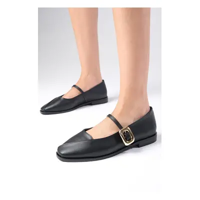 Mio Gusto Juliet Black Color Side Buckle Women's Ballerina Shoes