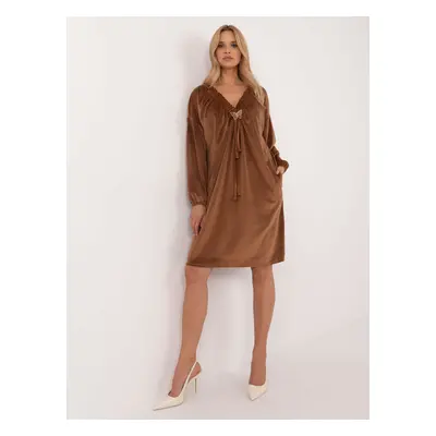 Light brown velour dress with neckline