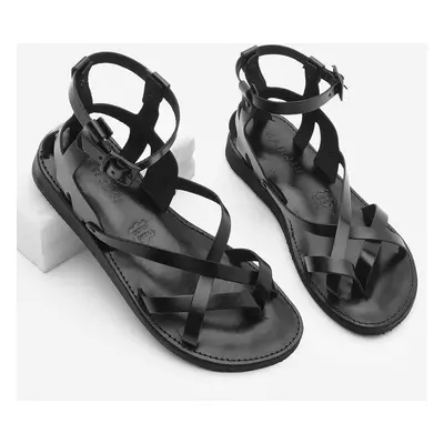 Marjin Women's Eva Sole Cross Strap Detailed Casual Sandals Meska Black