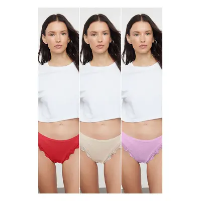 Trendyol Red-Multicolored 3-Pack 100% Cotton Thong Knitted Panties