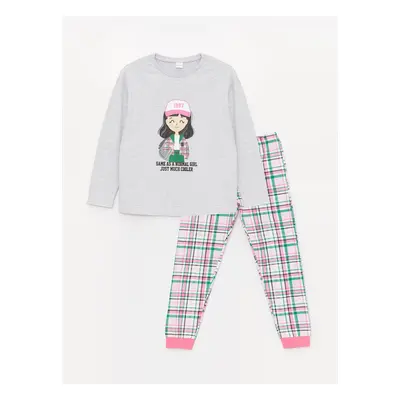 LC Waikiki Crew Neck Printed Long Sleeve Girl's Pajama Set