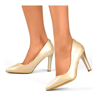 primohurt Women's gold pumps with a comfortable heel, elegant gold women's shoes