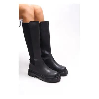 Riccon Ghyknu Women's Diving Fabric Knee High Boots Black Skin