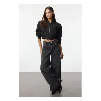 Trendyol Anthracite Regular Waist Folded Baggy Balloon Jeans