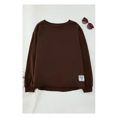 Trendyol Curve Brown Regular/Normal Pattern Crew Neck Knitted Plus Size Sweatshirt