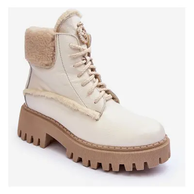 Women's leather boots cream Lemar Vergo