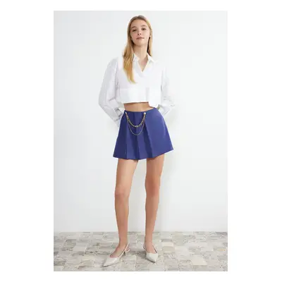 Trendyol Navy Blue Chain and Pleat Detailed Woven Shorts Skirt