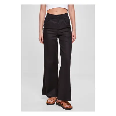 Women's High Canvas Mixed Wide Trousers Black