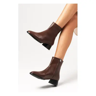 Mio Gusto Tori Brown Women's Sheepskin Fur Lined Zippered Side Boots Women's Boots with Heels.