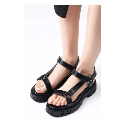 Mio Gusto Sierra Black Color Thick Sole Velcro Women's Sandals Shoes