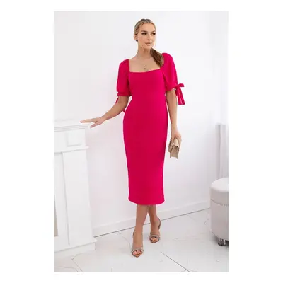 Women's dress gathered at the back with tied sleeves - fuchsia