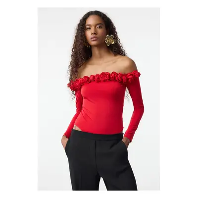 Trendyol Red Rose Detailed Knitted Bodysuit