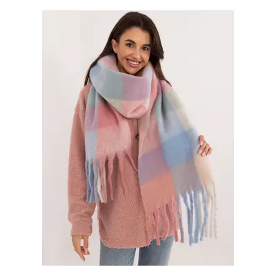 Blue and pink warm checkered scarf