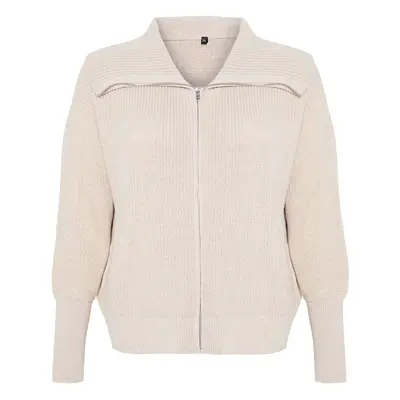 Trendyol Curve Stone Overturned Collar Zippered Crop Knitwear Cardigan