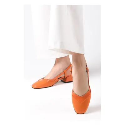 Mio Gusto Aurelia Orange Women's Open Back Short Heeled Shoes