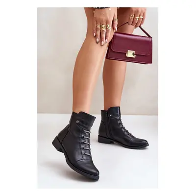 Insulated women's ankle boots on a flat heel black labise