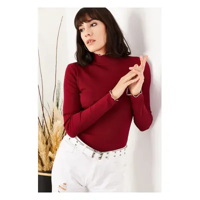 Olalook Women's Burgundy Collar and Sleeve Detailed Camisole Blouse