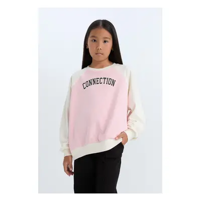 DEFACTO Girl Relax Fit Crew Neck Text Printed Sweatshirt