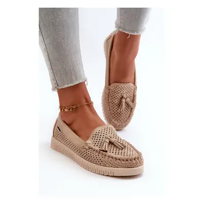 Women's openwork loafers made of eco-friendly suede, gold Tinami