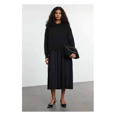 Trendyol Black Knitted Sweater Pleated Skirted Midi Dress