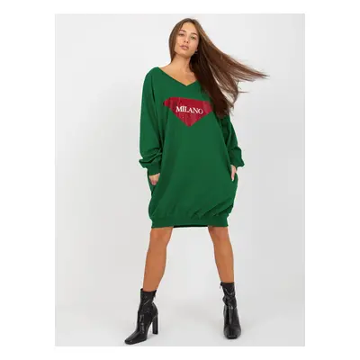 Dark green long oversize sweatshirt with appliqué