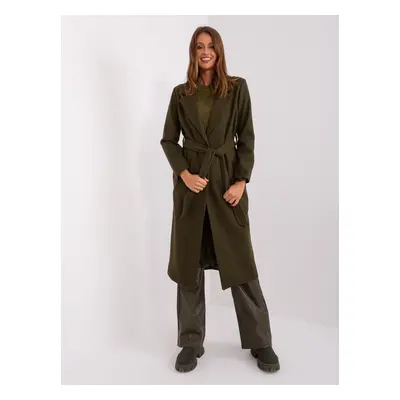 Khaki long coat with belt OH BELLA